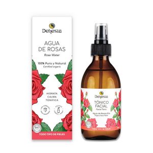 Agua de Rosas Damascena, ideal para rostro, cuerpo y cabello, con propiedades calmantes y refrescantes.