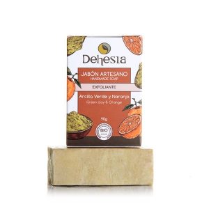 Ayuda a eliminar impurezas y combatir el acné y la celulitis con el jabón exfoliante natural de Dehesia. Natural y ecológico.