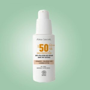 Bloqueador solar para la cara con filtros minerales, sin nanopartículas.