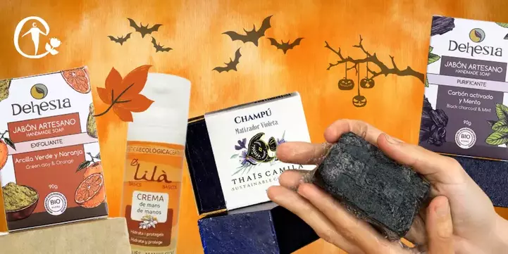Selección de productos naturales de Halloween en tonos naranjas y negros de Econabesa