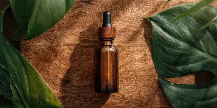 Envase de aceite facial como ejemplo de cosmética ecológica con fórmulas sencillas